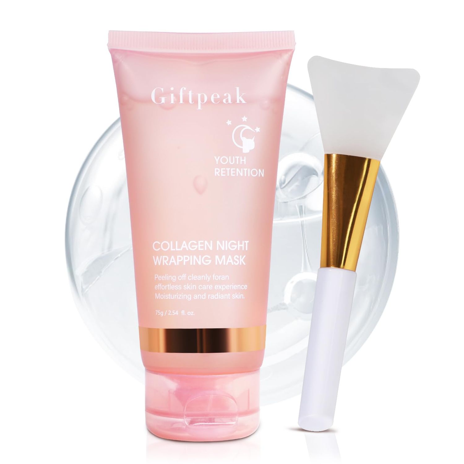 GiftPeak Collagen Night Wrapping Mask,Collagen Mask for Women Peel off Face Mask Overnight for Elasticity &amp; Hydration,Reduces Sagging, Elasticity &amp; Hydration Care, 3.38fl.oz (Brush Included)