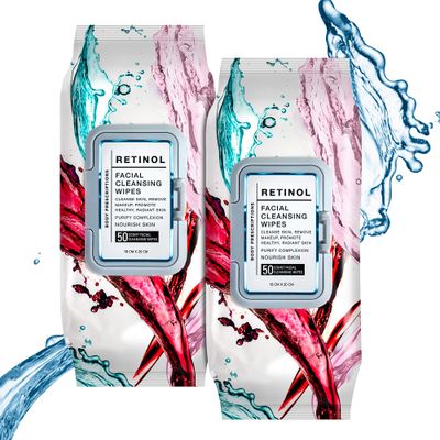 Body Prescription Makeup Cleansing Wipes - Gentle and Effective Face Wipes, 50 Count (Pack of 2), Retinol
