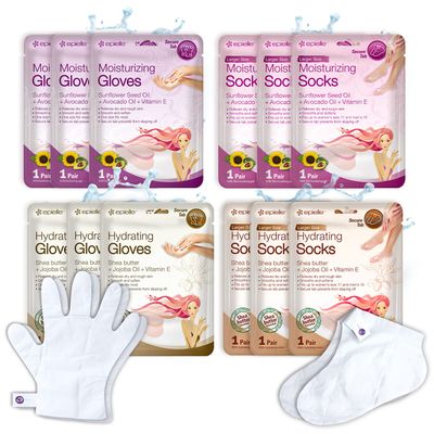 Epielle Hydrating &amp; Moisturizing Gloves &amp; Socks Masks Combo 12pk for Hand and Foot - Dry Hand, Dry Cracked Heel Mothers Day Gifts