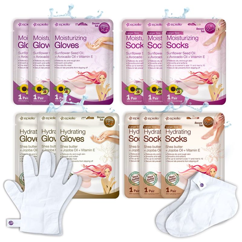 Epielle Hydrating &amp; Moisturizing Gloves &amp; Socks Masks Combo 12pk for Hand and Foot - Dry Hand, Dry Cracked Heel Mothers Day Gifts