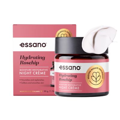 Essano Rosehip Oil Retinol Night Cream, Skin Care Face Moisturizer with Hyaluronic Acid, Natural Face Cream to Support Appearance of Fine Lines &amp; Wrinkles &amp; Long Lasting Moisture, Cruelty Free, 50g