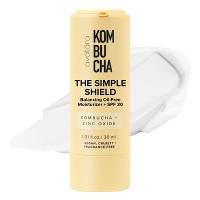 Avatara - Kombucha The Simple Shield Face Sunscreen, Zinc Oxide SPF Moisturizer Face Sunscreen, Face Moisturizer with BHA and Hyaluronic Acid, Mineral Sunscreen for Face, Teen Skincare, 1.01 fl. Oz.