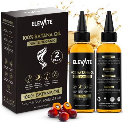 Elevate Batana Oil for Hair Growth | 100% Pure &amp; Natural Raw Dr. Sebi Organic Oil from Honduras | Cold Pressed Chemical-Free for Hair Thickness &amp; Scalp Care Skin | Thicker Stronger Hair 4 Fl Oz 2 Pack