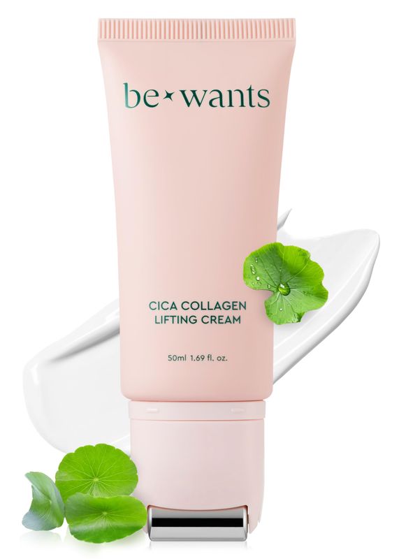 BE+WANTS [K-Beauty] Bewants Neck Lifting &amp; Firming Cream with Centella Asiatica | Vegan Hyaluronic Acid | Neck Firming Cream Tightening Lifting Sagging Skin with Gua Sha Roller | Korean Skincare