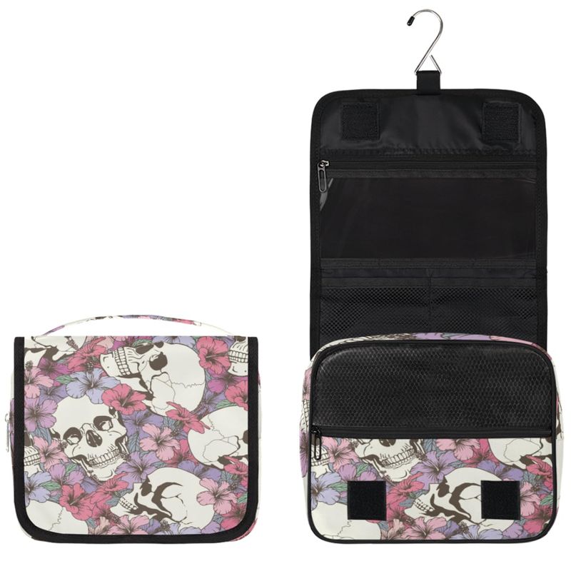 CFERSAN Hanging Toiletry Bag for Women &amp; Men Small Travel Makeup Skincare Necessaire Organizer Kit Cosmetic Bags Waterproof Shower Pouch Expandable Compartments Abstract Skeleton Flowers