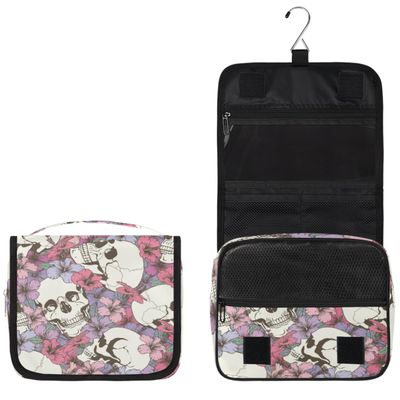 CFERSAN Hanging Toiletry Bag for Women &amp; Men Small Travel Makeup Skincare Necessaire Organizer Kit Cosmetic Bags Waterproof Shower Pouch Expandable Compartments Abstract Skeleton Flowers