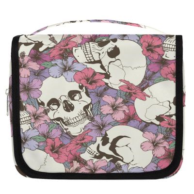 CFERSAN Hanging Toiletry Bag for Women &amp; Men Small Travel Makeup Skincare Necessaire Organizer Kit Cosmetic Bags Waterproof Shower Pouch Expandable Compartments Abstract Skeleton Flowers