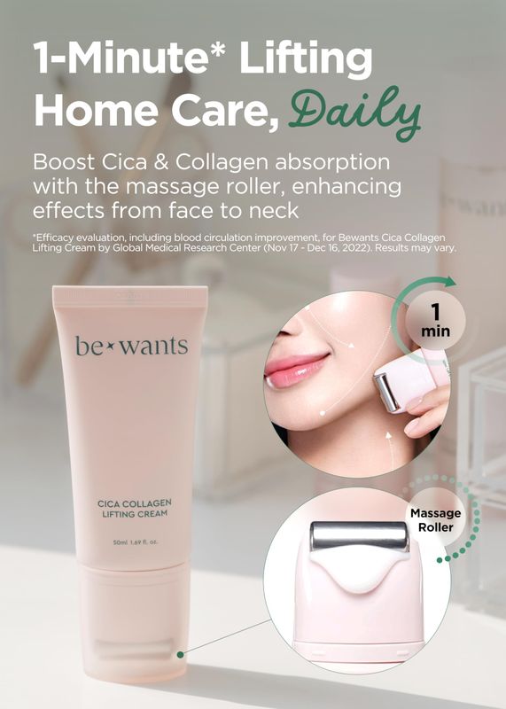 BE+WANTS [K-Beauty] Bewants Neck Lifting &amp; Firming Cream with Centella Asiatica | Vegan Hyaluronic Acid | Neck Firming Cream Tightening Lifting Sagging Skin with Gua Sha Roller | Korean Skincare