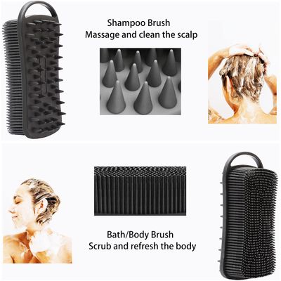 2 PC Silicone Exfoliating Body Scrubber, 2 in 1 Silicone Body Shampoo Brush, Soft Silicone Loofah for Sensitive Skin, Shower Silicone Hair Scalp Massager, Easy to Clean, Lather Well (Black&Pink)