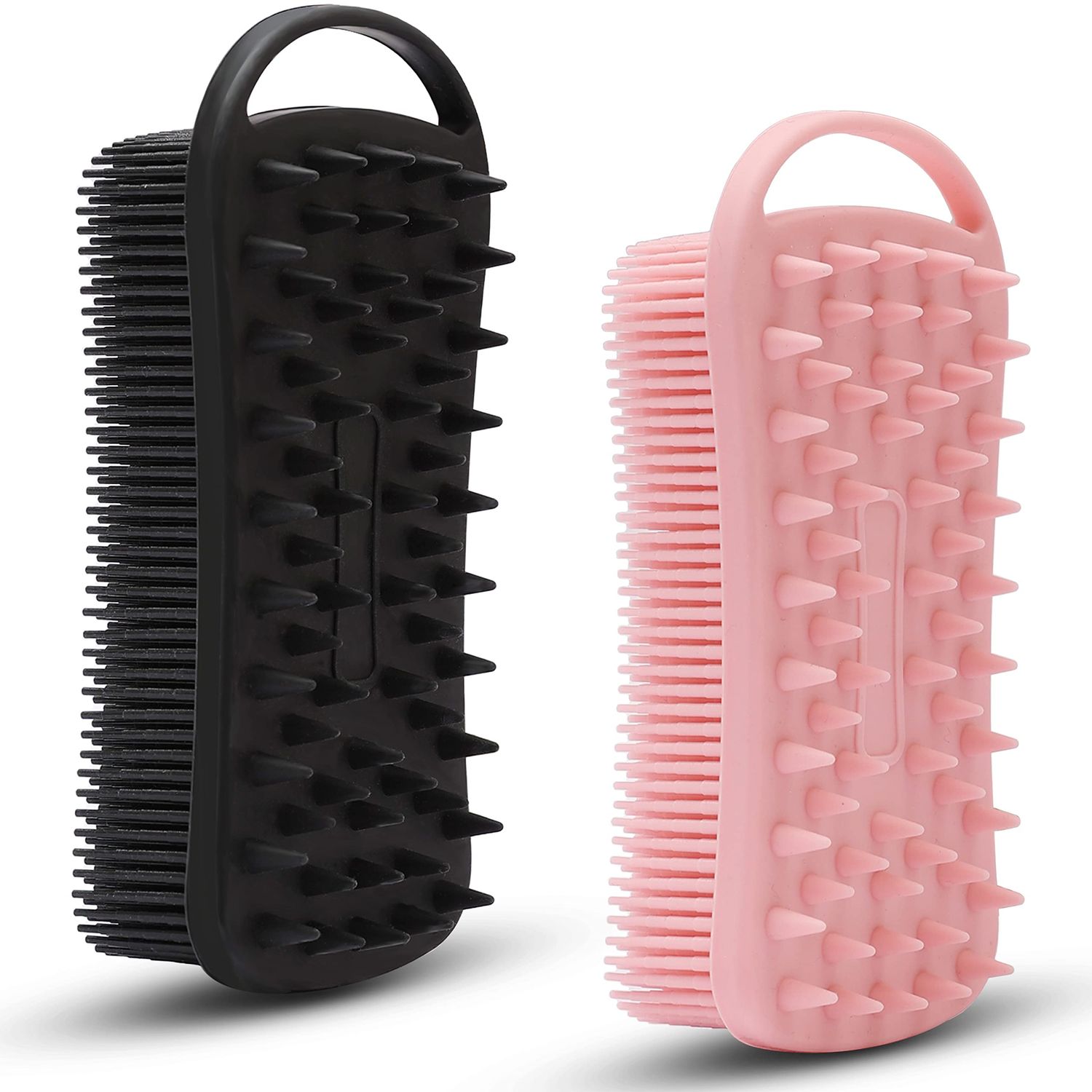 2 PC Silicone Exfoliating Body Scrubber, 2 in 1 Silicone Body Shampoo Brush, Soft Silicone Loofah for Sensitive Skin, Shower Silicone Hair Scalp Massager, Easy to Clean, Lather Well (Black&amp;Pink)