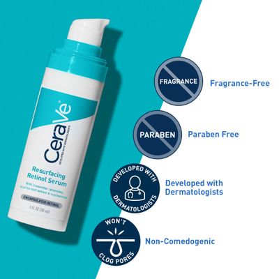 CeraVe Resurfacing Retinol Serum For Post Acne Marks, Formulated With Licorice Root Extract &amp; Niacinamide, Brightening Serum &amp; Pore Minimizer For Face, Post Acne Skin Barrier Repair, Non-Comedogenic