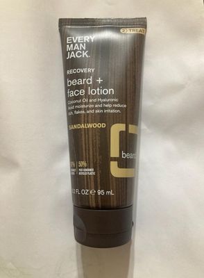 EVERY MAN JACK Sandalwood Beard &amp; Face Recovery Lotion, 3.2 FZ, Packaging May Vary