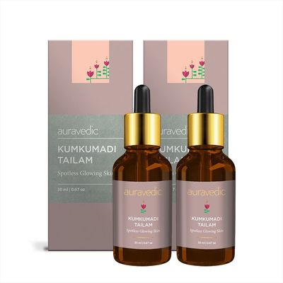 Auravedic Kumkumadi Tailam Face Oil | Helps Reduce Fine Lines &amp; Spots | Hydrates Dry &amp; Dehydrated Skin | Fast-Absorbing &amp; Lightweight | Saffron Facial Moisturizer | 1.01 Fl Oz/30ml (Pack of 2)
