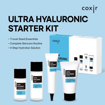 coxir Ultra HYALURONIC Starter KIT/Cleansing Oil+Toner+ampoule+Cream tralvel kit/[2.68 fl.oz (Pack of 1)] / Korean Skin Care