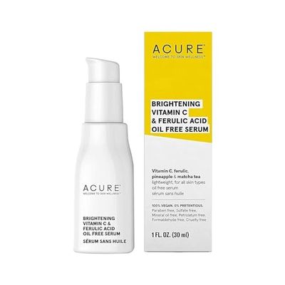 ACURE Face Brightening Vitamin C &amp; Ferulic Acid Serum - Day &amp; Night Oil Free Glowing Facial Serum - Vitamin C, Ferulic Acid &amp; Pineapple Extract For Natural Brighter Look - for All Skin Types 1 fl oz