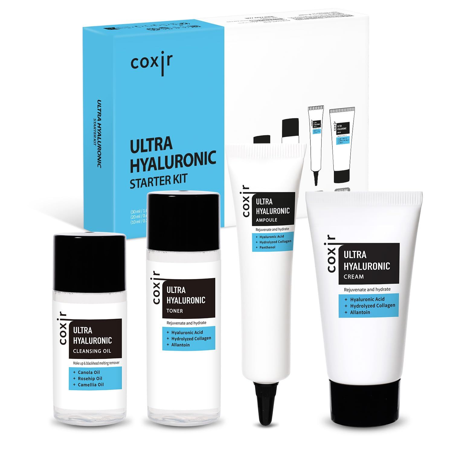 coxir Ultra HYALURONIC Starter KIT/Cleansing Oil+Toner+ampoule+Cream tralvel kit/[2.68 fl.oz (Pack of 1)] / Korean Skin Care