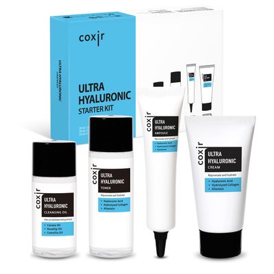coxir Ultra HYALURONIC Starter KIT/Cleansing Oil+Toner+ampoule+Cream tralvel kit/[2.68 fl.oz (Pack of 1)] / Korean Skin Care