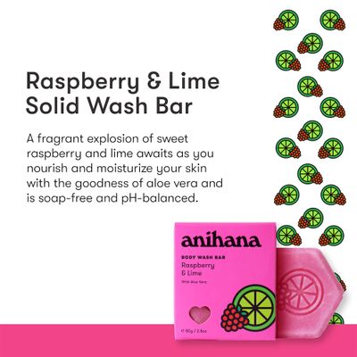 ANIHANA Body Wash Bar with Coconut Oil and Aloe Vera, Soap Free, Moisturizing, Gentle, Soft Skin Care, Refreshing Raspberry &amp; Lime Scent 2.8 Oz