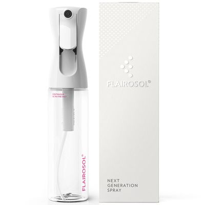 FLAIROSOL - The Original, Continuous Ultra Fine Mist Spray Bottle, Multi-Tasking Marvel for Hair, Skin, Home, Pet Care and more, Refillable and Reusable, 10.1oz/300ml (Clear Bottle-Pink Print)