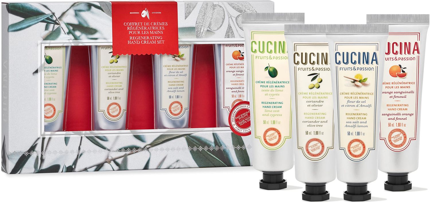 Fruits &amp; Passion [Cucina Regenerating Hand Cream Gift Set, (Pack of 4) | Classic Collection | Luxury Olive Oil Hand Moisturizer, Travel Size Lotion for Dry Cracked Skin