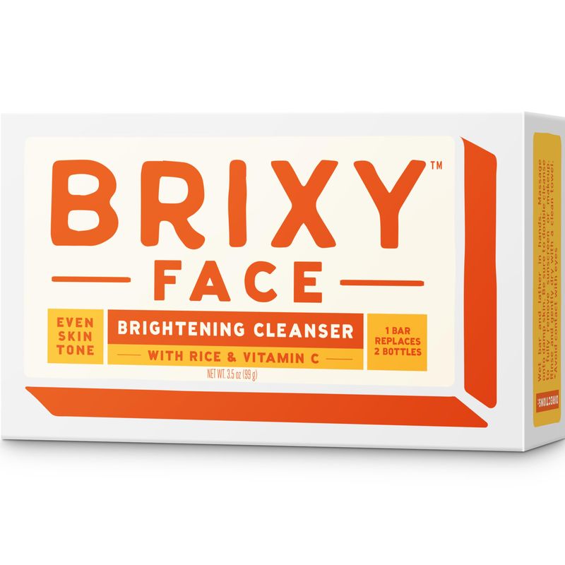 BRIXY Exfoliating Facial Cleansing Bar Even Skin Tone - Rice Powder And Vitamin C, Ceramide &amp; Niacinamide Support A Healthy Skin Barrier, Soap Free, pH Balanced And Vegan