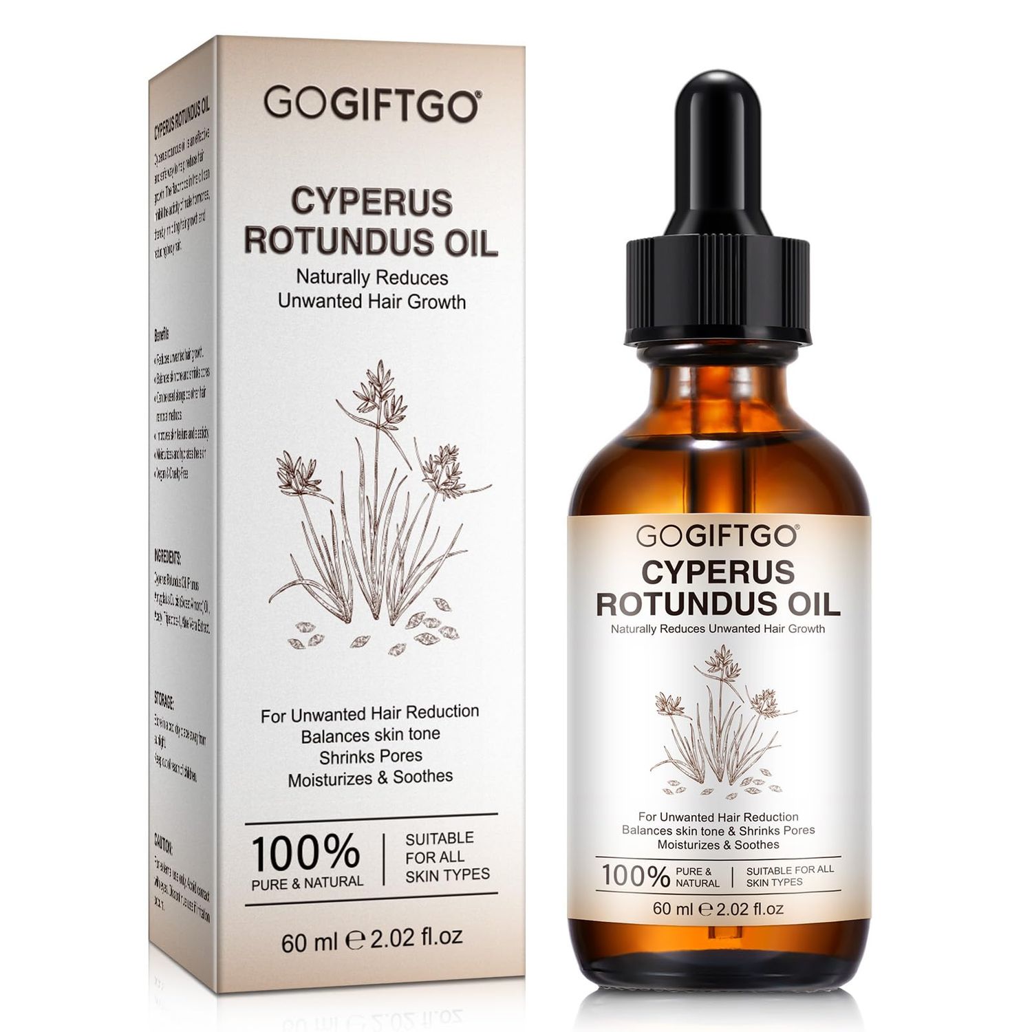 GOGIFTGO Cyperus Rotundus Oil,Cyperus Oil,Cyprus Rotundus Oil for Hair Removal,Cyperus Oil Natural, Soothing and gentle,Reducing Body Hair Growth,Smooth Skin &amp; Hair Removal,60ml