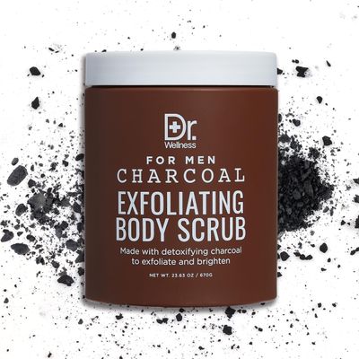Dr. Wellness Body Scrub for Men- Ultimate Exfoliating Scrub Infused with Charcoal, Mens Body Wash in Jar with Twist Top, 23 oz, For All Skin Types