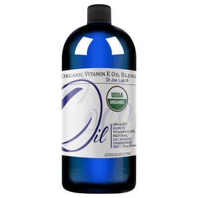 Dr Joe Lab Vitamin E Oil for Skin, Organic Vitamin E Oil for Hair, Face, Liquid Vitamin E, Vitamin E Body Oil, 100% Pure Natural Cold Pressed Unrefined, Moisturizes &amp; Nourishes, Non GMO - 32 Oz