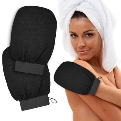 2 Pack Premium Exfoliating Mitt for Body, 100% Viscose Fiber Korean Deep Body Scrubber Exfoliating Glove for Body Scrub, Keratosis Pilaris and Self Tanning.
