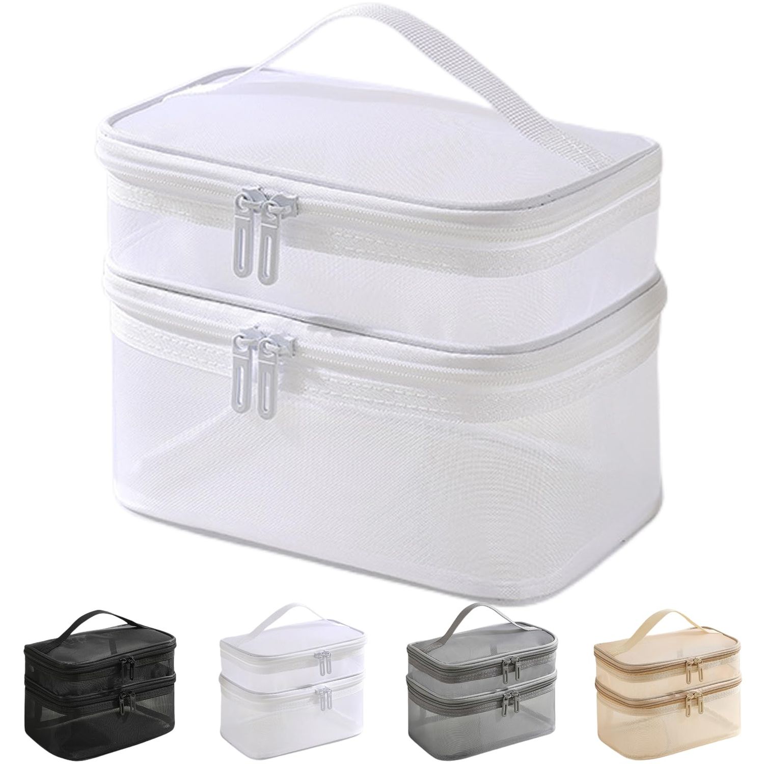 FAYYGYH Double Layer Big Makeup Bag Travel Cosmetic Case Makeup Organizer Bag Portable Skin Care Toiletry Bag (white)