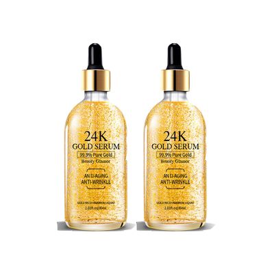 24K Gold Serum for Face, 2Pack Skin Tone Even Anti Aging Moisturizer with Vitamin,Skin Care Glow Collagen Booster Serum Hyaluronic Acid for Dark Spots &amp; Fine Lines, 2.02fl oz