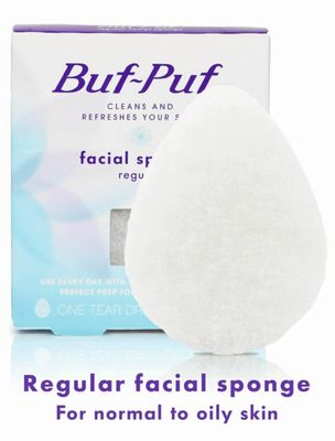 Buf-Puf Facial Sponge, Dermatologist Developed, Removes Deep Down Dirt &amp; Makeup That Causes Breakouts and Blackheads, Reusable, Exfoliating, White, 5 Count