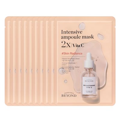 BEYOND Intensive Ampoule Mask 2X with Vitamin C and Niacinamide for and Sensitive Skin - Dermatologically Tested Hypoallergenic Facial Sheet Masks (25 ml/0.85 fl oz * 10 sheets)