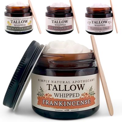 Beef Tallow for Skin Care, Face, Hands - Natural Moisturizer - Whipped - Organic Grass-Fed Beef Fat - Vitamins A, D, E, K - Dry Skin, Baby Diaper Cream - Hydrating - Handmade - Frankincense - 2 oz Jar