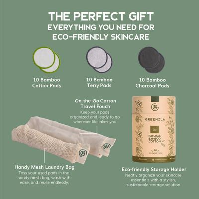 Greenzla Reusable Makeup Remover Pads, 30 Pack Washable Bamboo Cotton Pads Reusable with Mesh Laundry Bag, Cotton Travel Pouch, Cotton Pads Holder, Reusable Cotton Rounds for Face for All Skin Types
