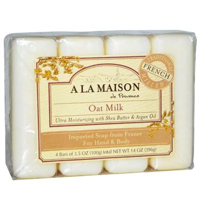 A LA MAISON Hand &amp; Body Oat Milk bar, French triple milled soaps, Coconut, 14 Oz (Pack of 4)