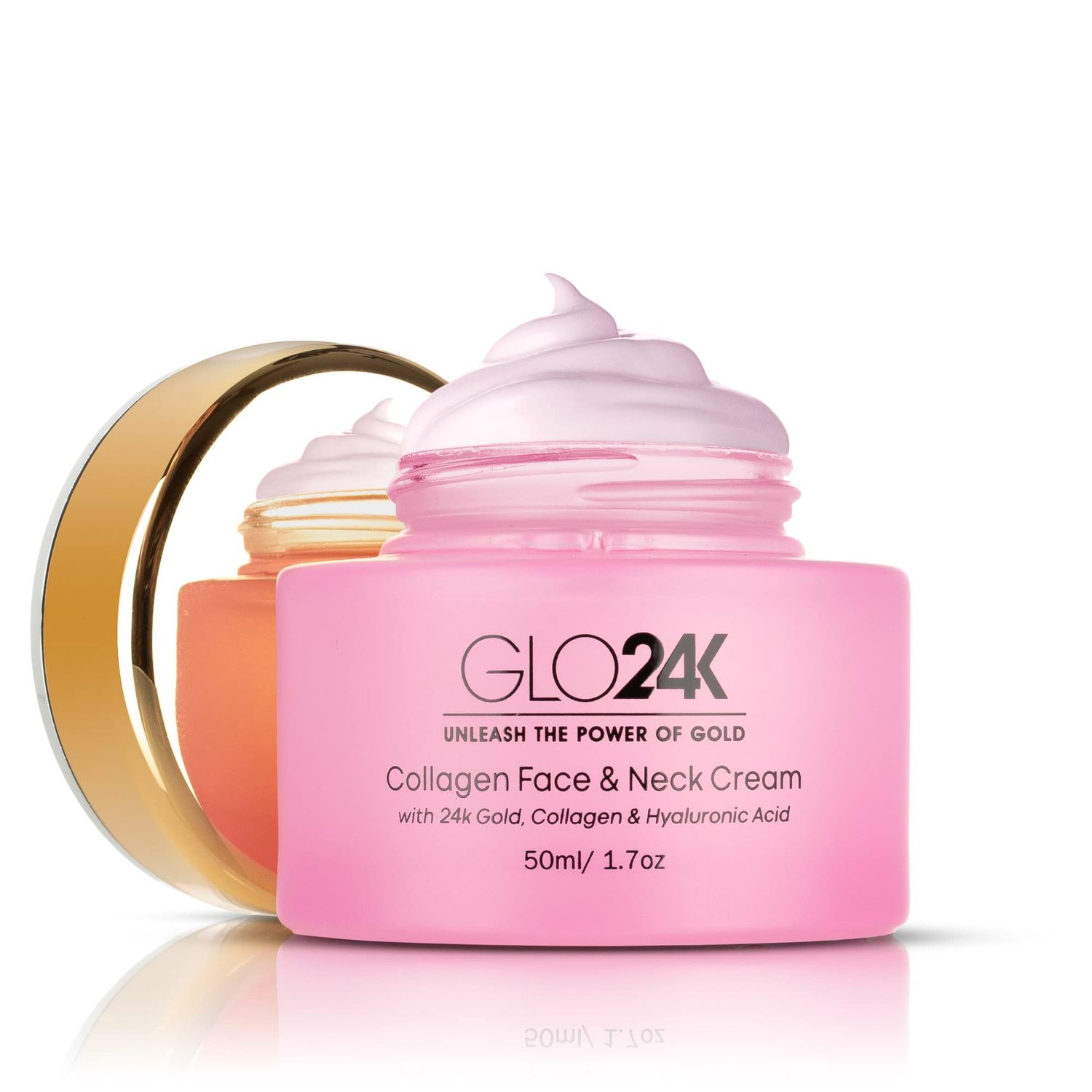 GLO24K Collagen Face and Neck Cream with 24k Gold, Collagen and Hyaluronic Acid. Boost your Skins Collagen Levels for a Radiant, Glowing Skin.