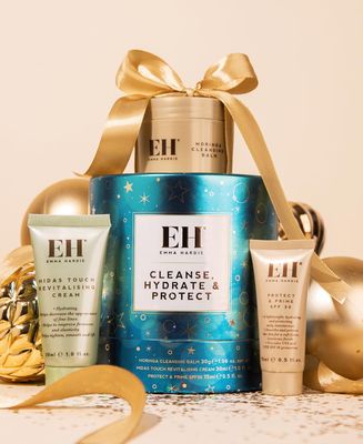 Emma Hardie Cleanse, Hydrate &amp; Protect Gift Set: 30ml Moringa Cleansing Balm, 30ml Midas Touch Revitalising Cream &amp; 15ml Protect &amp; Prime SPF30 Sunscreen Face Moisturiser, Natural &amp; Cruelty Free