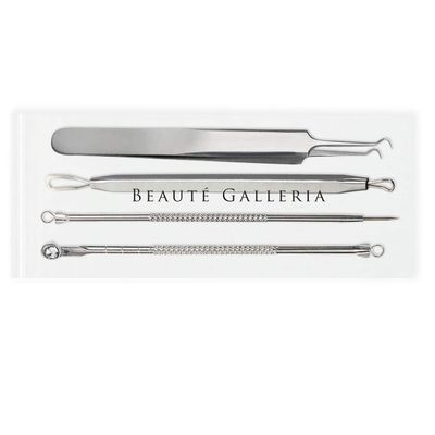Beaute Galleria 4 Pieces Blackhead Remover Pimple Extractor Popper Bend Curved Tweezers for Acne Comedone Blemish Whitehead Zit Removal Tool Kit with Instructions