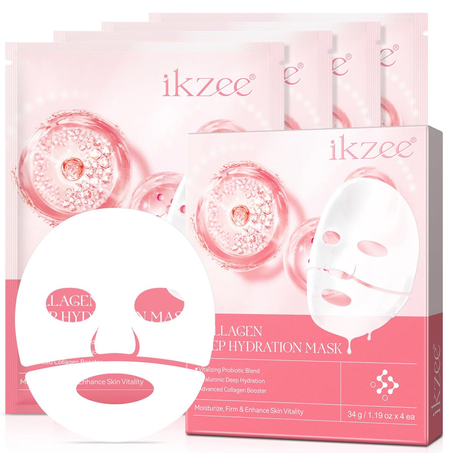 Collagen Face Mask 4PCS, Deep Collagen Overnight Mask, Collagen Night Wrapping Mask, Deep Collagen Anti Wrinkle Lifting Mask, Deep Collagen Mask for Skin Care, Enhancing Skin Vitality