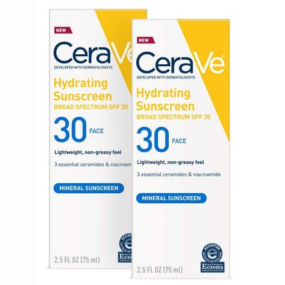 CeraVe 100% Mineral Sunscreen SPF 30 | Face Sunscreen With Zinc oxide &amp; Titanium Dioxide for Sensitive Skin | 2.5 Fl Oz, Pack Of 2