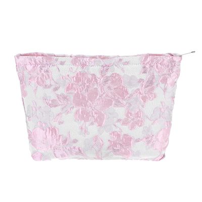 Flower Cosmetic Bags, Large Aesthetic Makeup Bag Travel Makeup Bag Mid-day Clutch Cute Skincare Bag Portable Toiletry Bag for Women Girls Organizer Storage Accessories (Embossed pink)