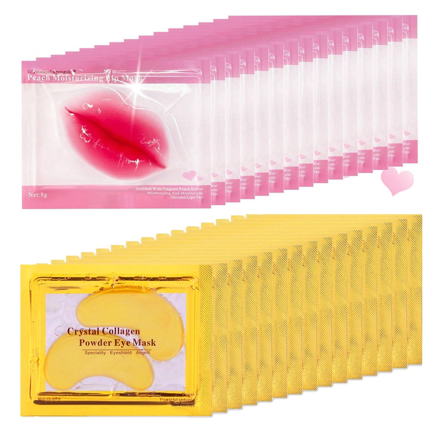 30 Pairs 24k Gold Eye Masks &amp; Lip Masks, Crystal Collagen Under Eye Patches for Puffy Eyes, Anti-Aging Eye and Lip Masks for Moisturizing, Reducing Fine Lines Dark Circle