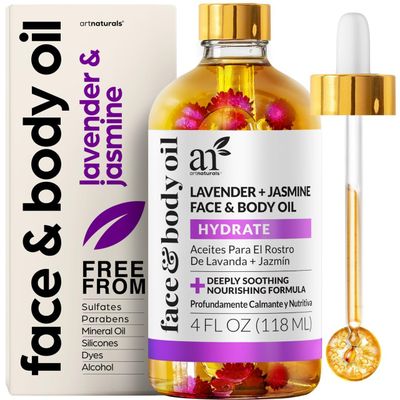 Artnaturals Organic Lavender + Jasmine Face Oil 4.0oz - for Body &amp; Hair - 100% Natural, Moisturize, Rejuvenate &amp; Enhance your skin - Anti-Aging Moisturizer Facial Oil for Fine Lines, Scars &amp; Wrinkles