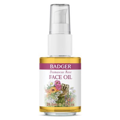 Badger Damascus Rose Antioxidant Face Oil, Certified Organic Rose Oil, Organic Moisturizing Facial Oil, 1 oz Glass Bottle