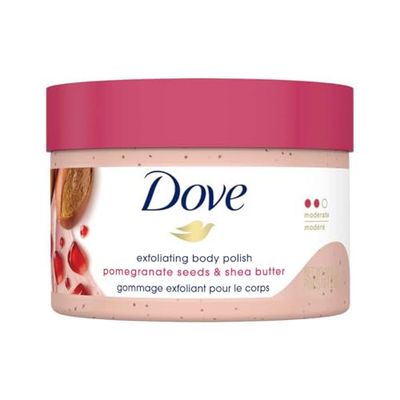 Dove Scrub Pomegranate &amp; Shea Butter For Silky, Soft Skin Body Scrub Exfoliates and Provides Lasting Nourishment 10.5 oz