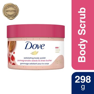 Dove Scrub Pomegranate &amp; Shea Butter For Silky, Soft Skin Body Scrub Exfoliates and Provides Lasting Nourishment 10.5 oz