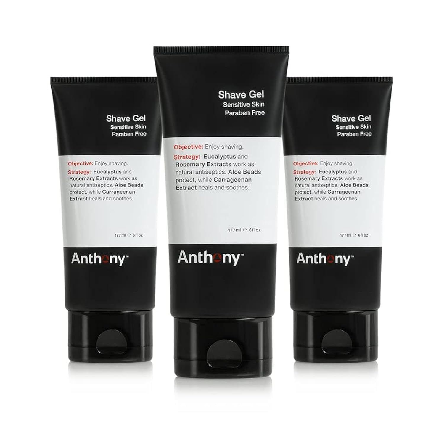 Anthony Shave Gel for Sensitive Skin - Non-Foaming, Soothing Shaving Cream for Men and Women. With Aloe Vera Beads, Eucalyptus, Rosemary and Carrageenan Extract - 6 Fl Oz (3 Pack)