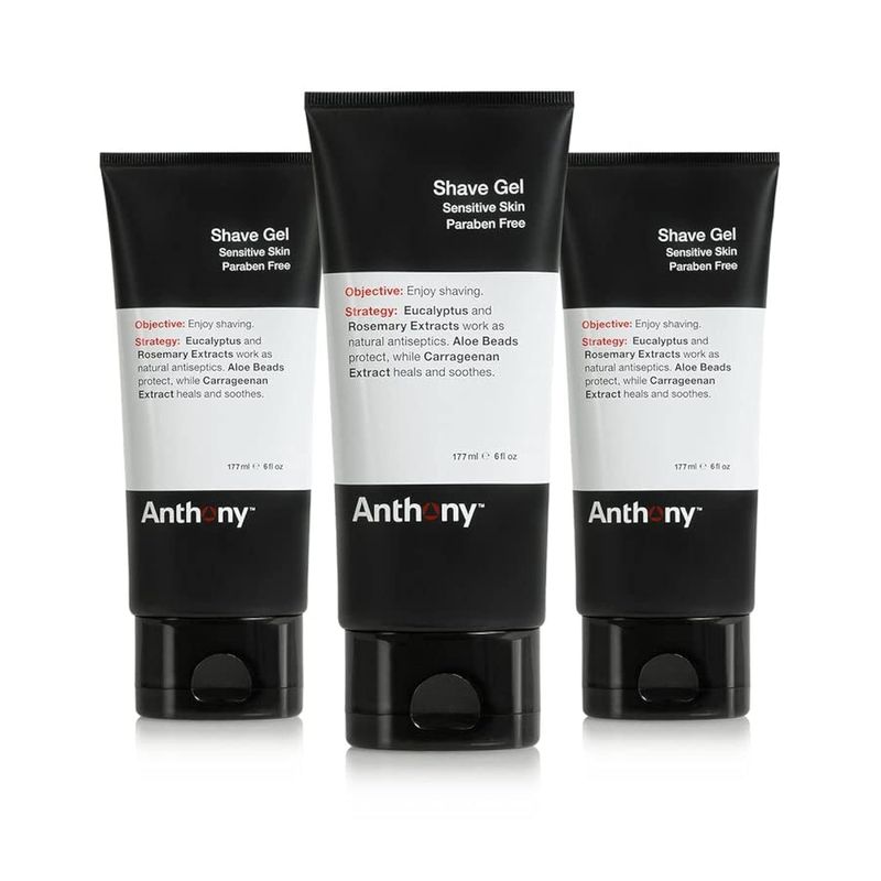 Anthony Shave Gel for Sensitive Skin - Non-Foaming, Soothing Shaving Cream for Men and Women. With Aloe Vera Beads, Eucalyptus, Rosemary and Carrageenan Extract - 6 Fl Oz (3 Pack)