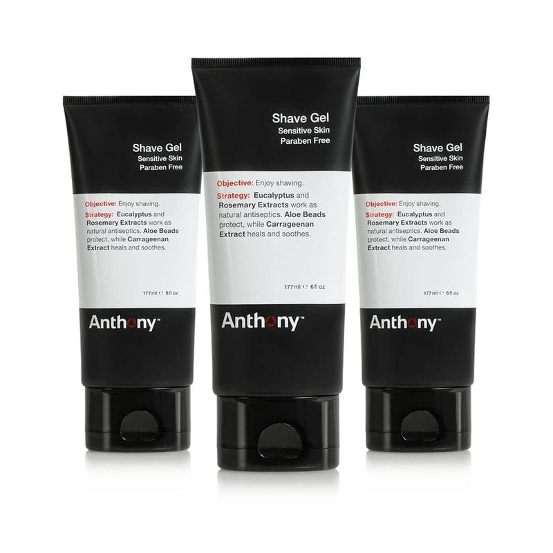 Anthony Shave Gel for Sensitive Skin - Non-Foaming, Soothing Shaving Cream for Men and Women. With Aloe Vera Beads, Eucalyptus, Rosemary and Carrageenan Extract - 6 Fl Oz (3 Pack)